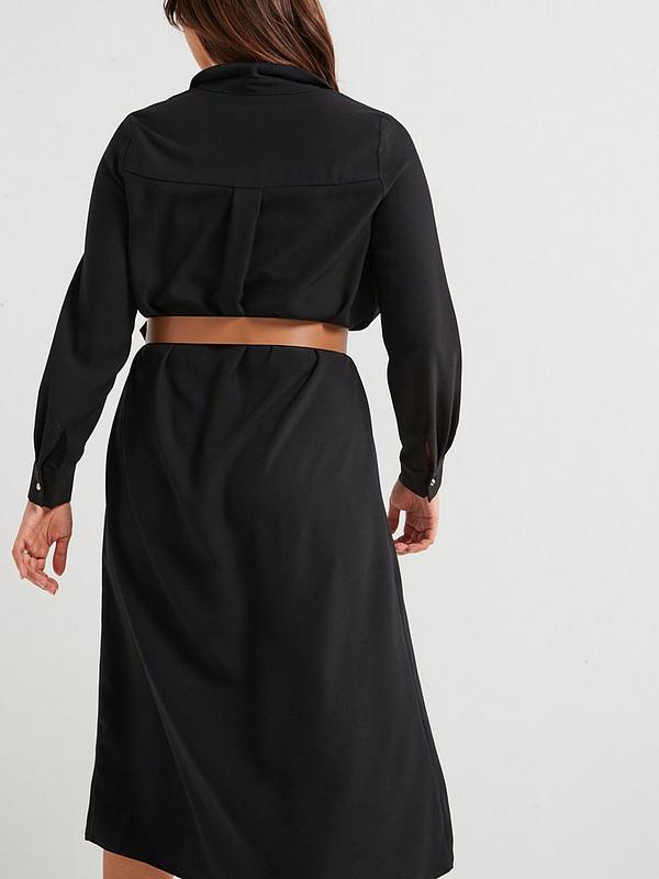 Belted Shirt Dress - Black