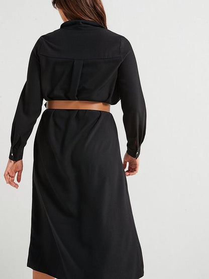 Belted Shirt Dress - Black