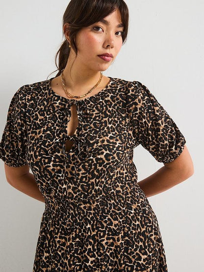 V by Very Curve Leopard print Tie Detail Midi Dress - Print