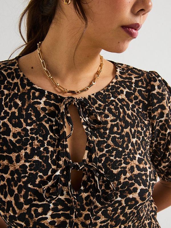 V by Very Curve Leopard print Tie Detail Midi Dress - Print