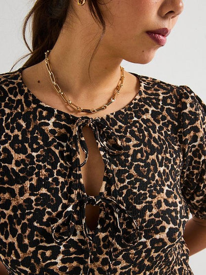 V by Very Curve Leopard print Tie Detail Midi Dress - Print