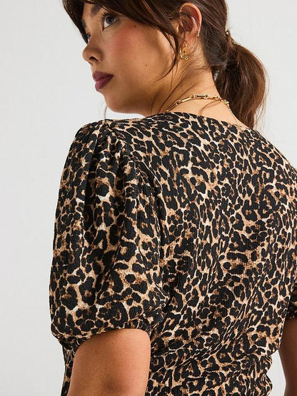 V by Very Curve Leopard print Tie Detail Midi Dress - Print