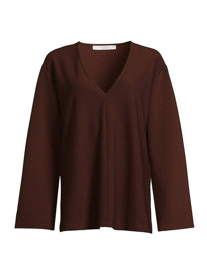 Michelle Keegan Ottoman Rib V-Neck Top and Wide Leg Trouser - Brown