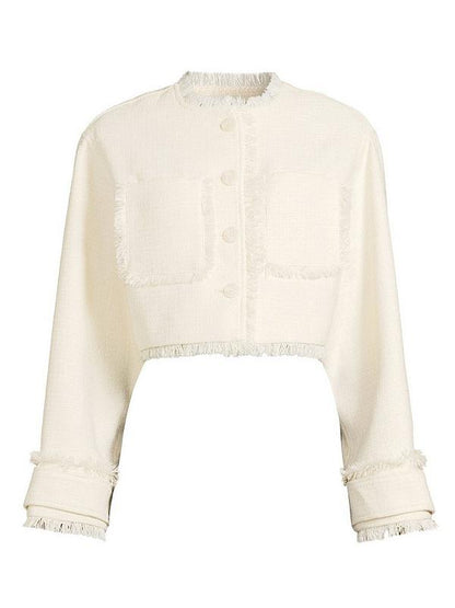 Michelle Keegan Fringe Collarless Jacket - Beige