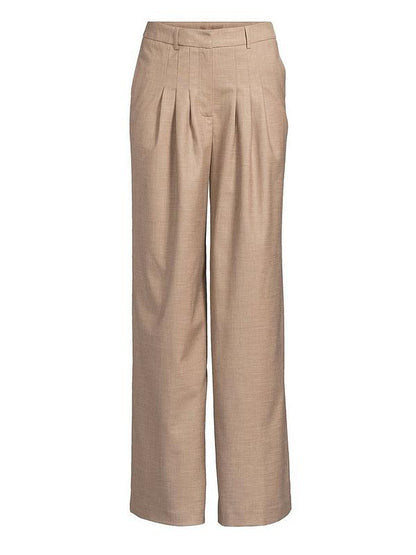 Michelle Keegan Pleated Wide Leg Trousers - Light Beige