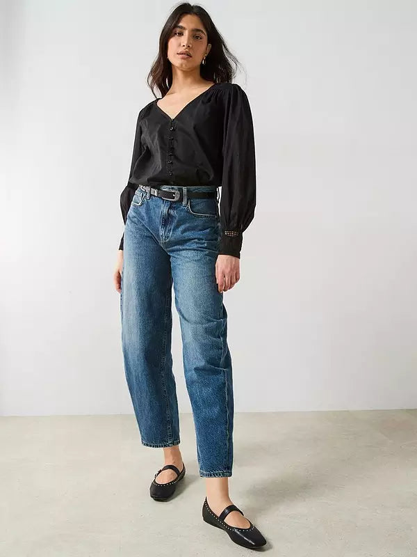 V by Very Lace Yoke Blouson Blouse - Black