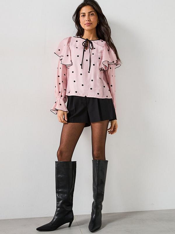 V by Very Spot Tie Ruffle Blouse - Pink
