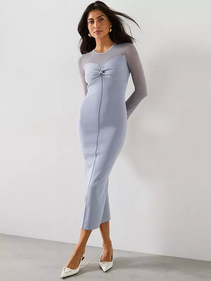 V by Very Twist Front Compact Knit Bodycon Dress - Blue