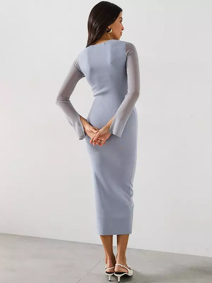 V by Very Twist Front Compact Knit Bodycon Dress - Blue