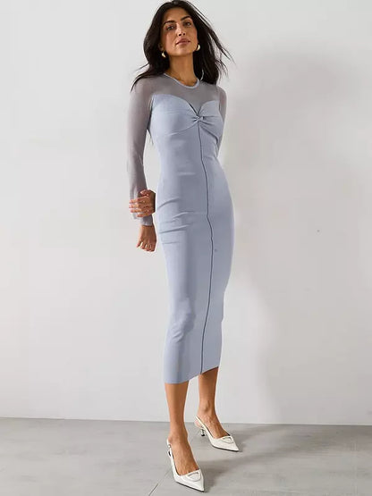 V by Very Twist Front Compact Knit Bodycon Dress - Blue
