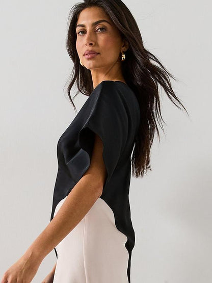 Colour Block Satin Midi Dress - Mono