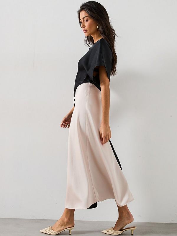 Colour Block Satin Midi Dress - Mono