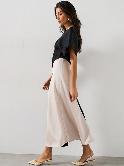 Colour Block Satin Midi Dress - Mono