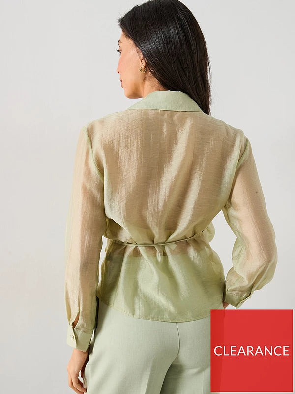 V by Very Tie Side Sheer Shirt - Green
