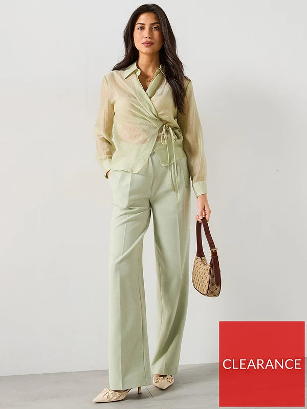 V by Very Tie Side Sheer Shirt - Green