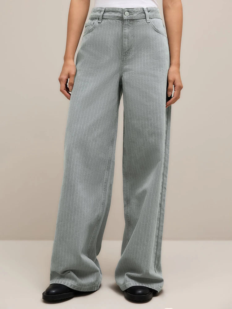 Tall Grey Stripe Palazzo Wide Leg Jeans