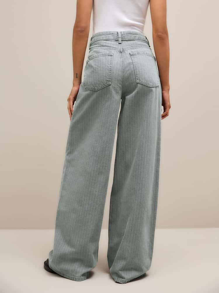 Tall Grey Stripe Palazzo Wide Leg Jeans
