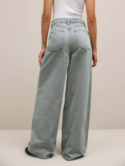 Tall Grey Stripe Palazzo Wide Leg Jeans