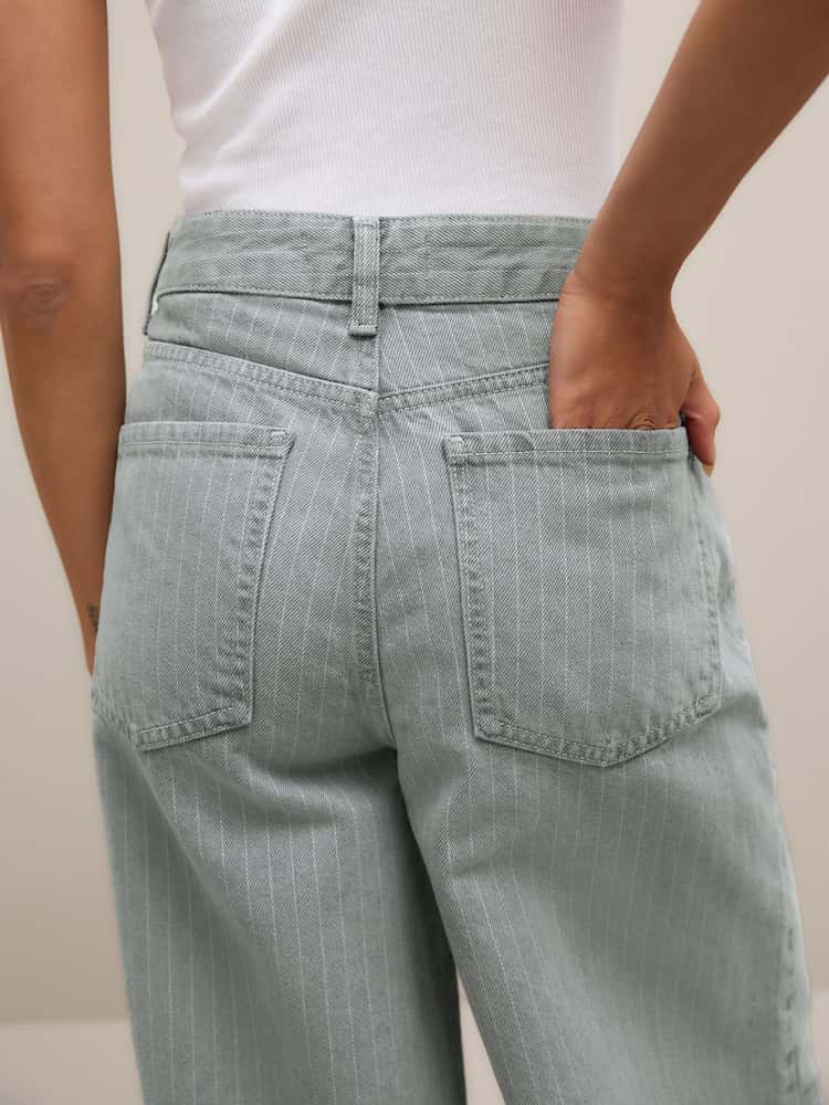 Tall Grey Stripe Palazzo Wide Leg Jeans