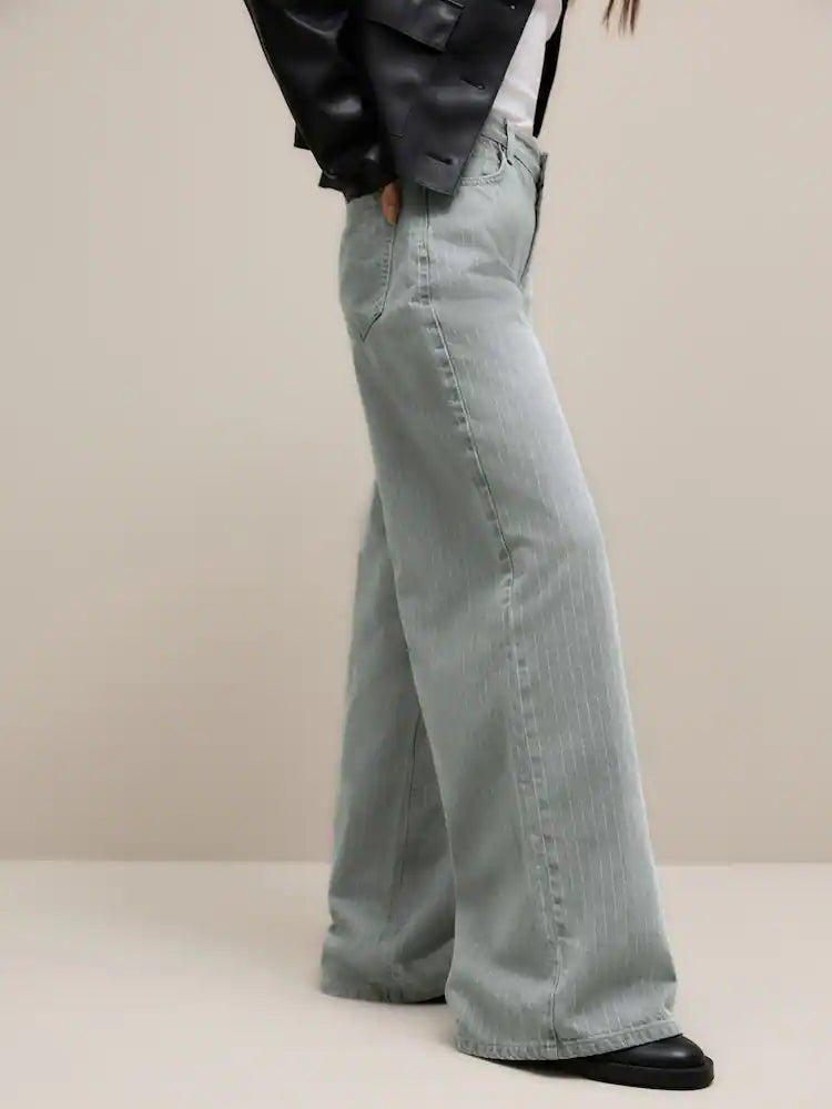 Tall Grey Stripe Palazzo Wide Leg Jeans