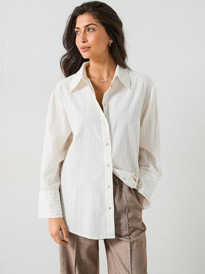 Relaxed Stripe Cotton Oversized Shirt - Multi