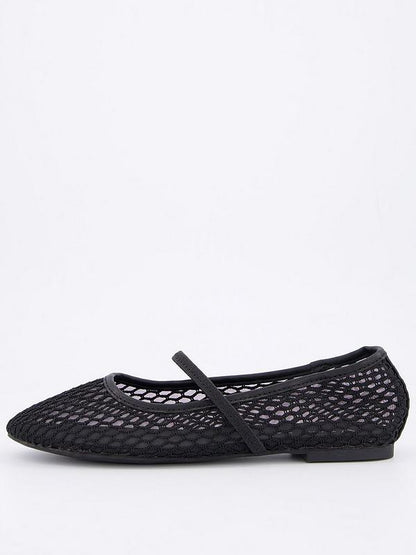 V by Very Mesh Round Toe Ballerina Shoes - Black