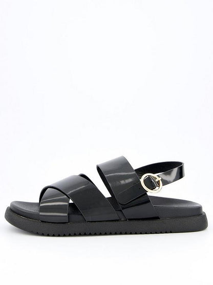 V by Very Extra Wide Cross Strap Footbed Sandal - Black