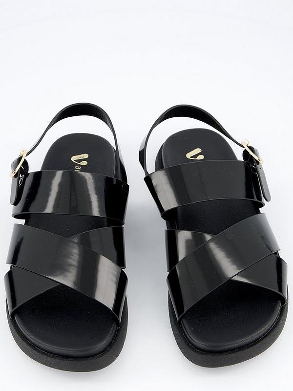 V by Very Extra Wide Cross Strap Footbed Sandal - Black