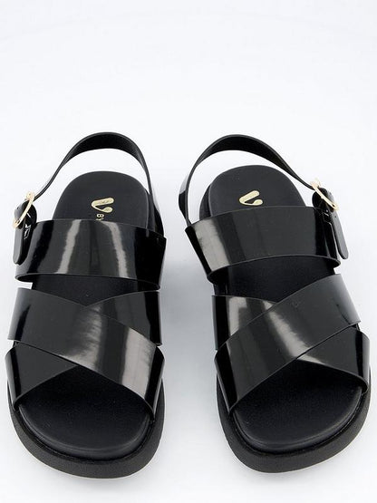 V by Very Extra Wide Cross Strap Footbed Sandal - Black