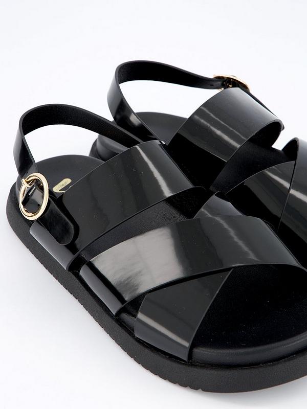 V by Very Extra Wide Cross Strap Footbed Sandal - Black