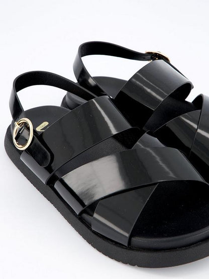 V by Very Extra Wide Cross Strap Footbed Sandal - Black