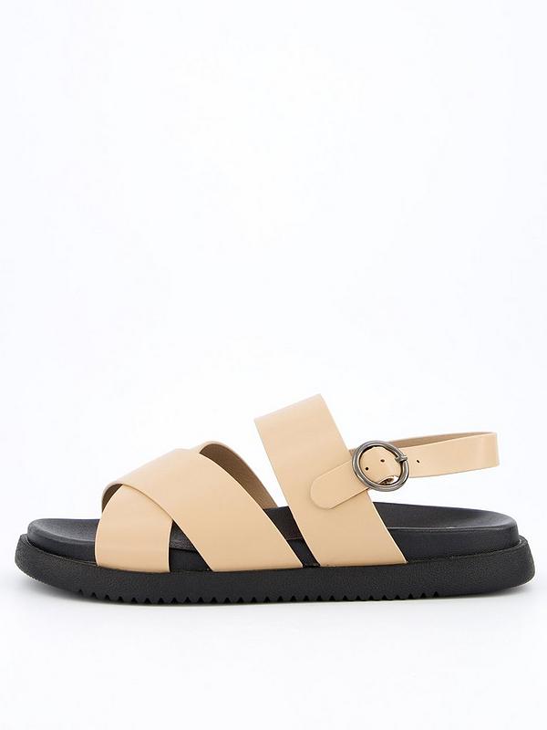 Extra Wide Cross Strap Footbed Sandal - Taupe