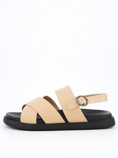 Extra Wide Cross Strap Footbed Sandal - Taupe