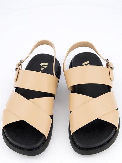 Extra Wide Cross Strap Footbed Sandal - Taupe