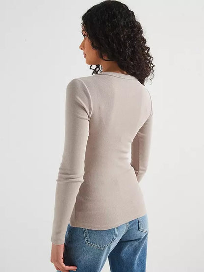 Everyday Long Sleeve Rib T-Shirt Beige