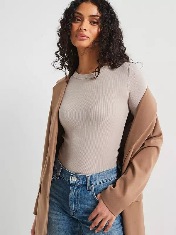 Everyday Long Sleeve Rib T-Shirt Beige