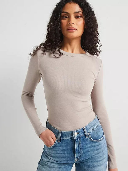 Everyday Long Sleeve Rib T-Shirt Beige