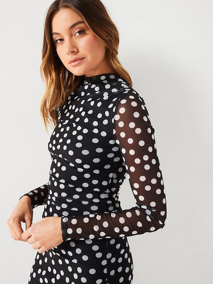 Ruched Tulle Midaxi Dress - Print