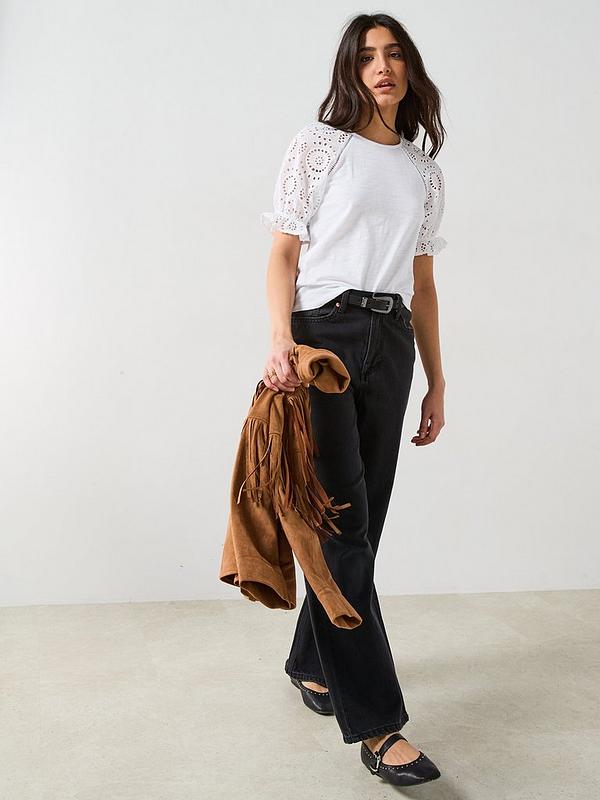 V by Very Broderie Sleeve Tee - White