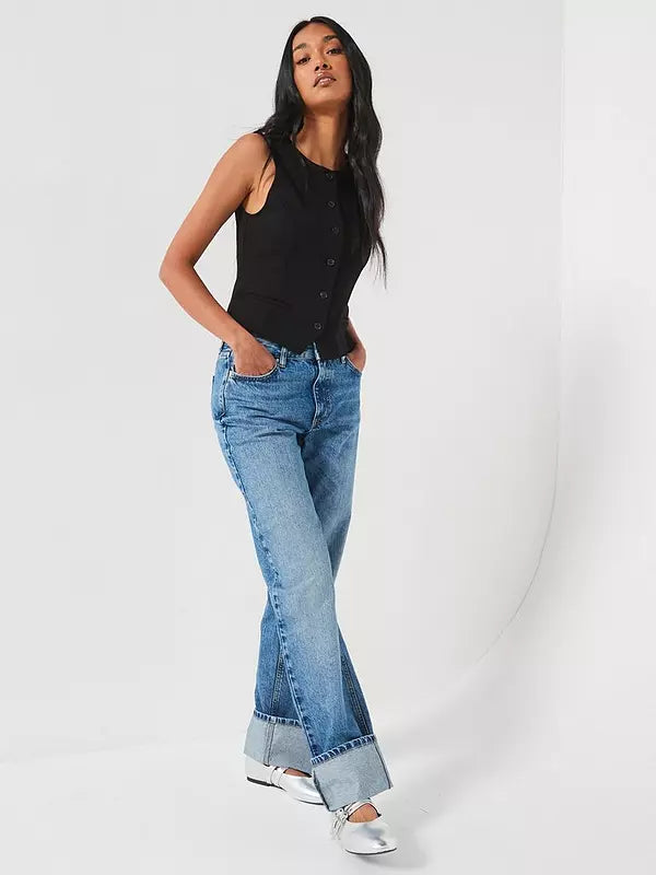 V by Very Deep Cuff Straight Leg Jeans - Dark Wash