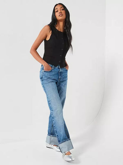 V by Very Deep Cuff Straight Leg Jeans - Dark Wash
