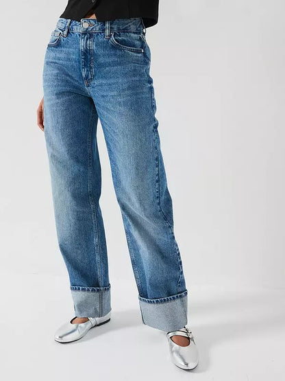 V by Very Deep Cuff Straight Leg Jeans - Dark Wash