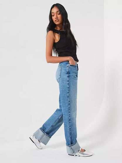 V by Very Deep Cuff Straight Leg Jeans - Dark Wash