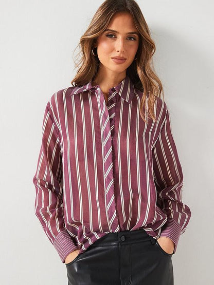 Mango Burgandy Striped Shirt - Red