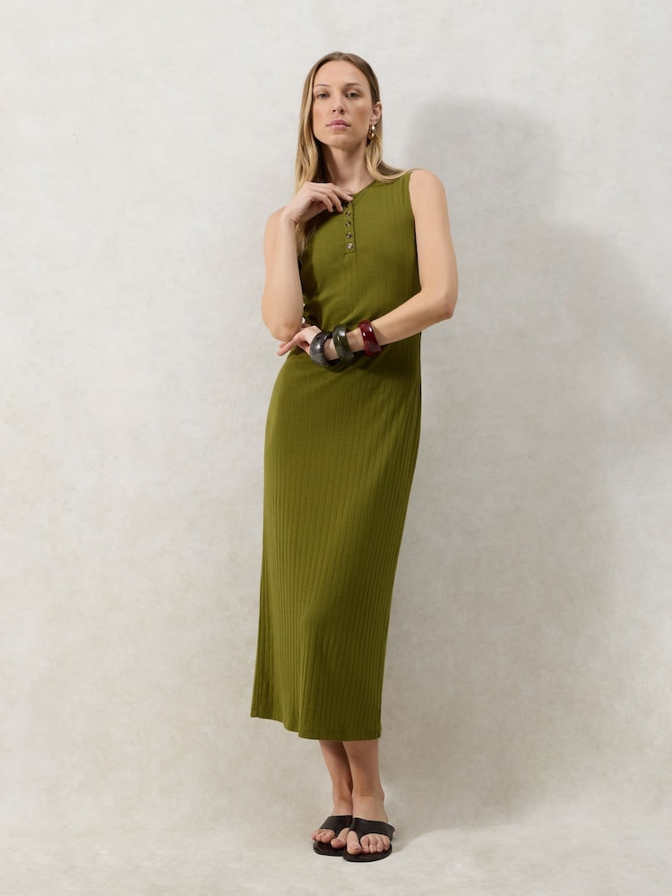 Green Rib Column Dress
