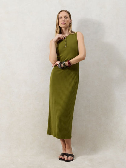 Green Rib Column Dress