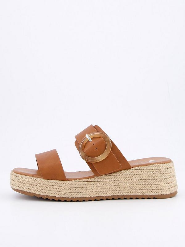 V by Very Wide Fit Double Strap Flatform Espadrille Sandals - Brown