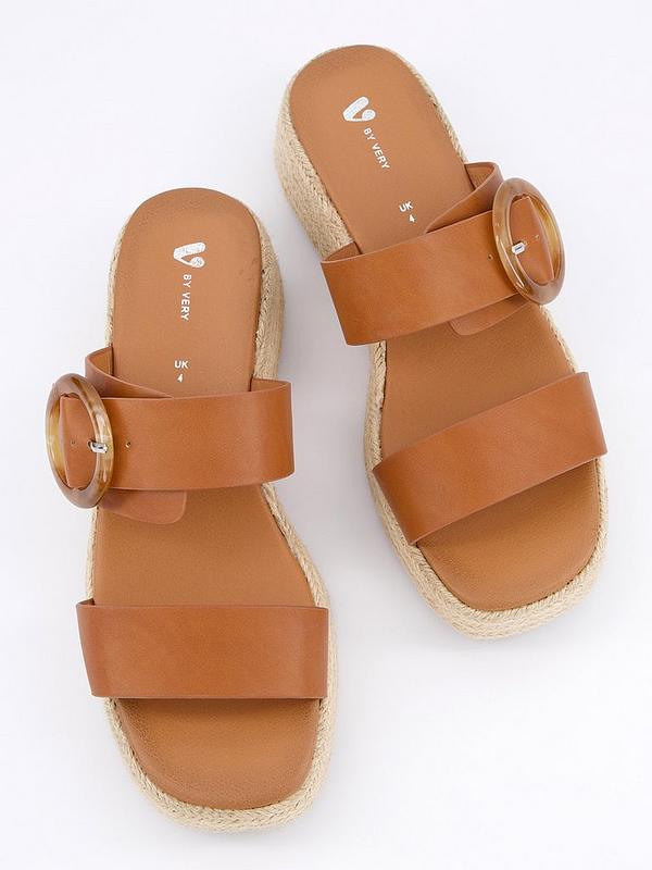 V by Very Wide Fit Double Strap Flatform Espadrille Sandals - Brown