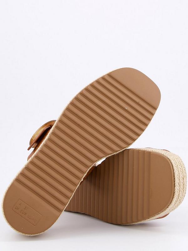 V by Very Wide Fit Double Strap Flatform Espadrille Sandals - Brown
