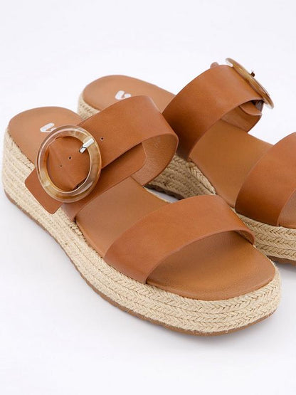 V by Very Wide Fit Double Strap Flatform Espadrille Sandals - Brown